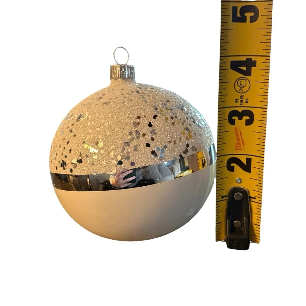VITBIS Christmas Ornaments White & Silver Frosted‎ Glitter Handcrafted In Poland